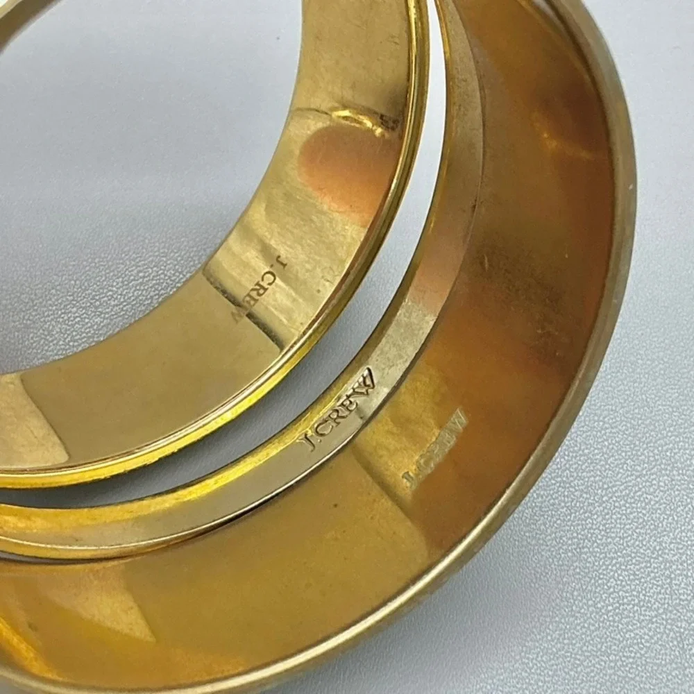 J.Crew Bangle Womens Gold Tone Enamel Mint Herringbone Floral Stackable 7 Inch